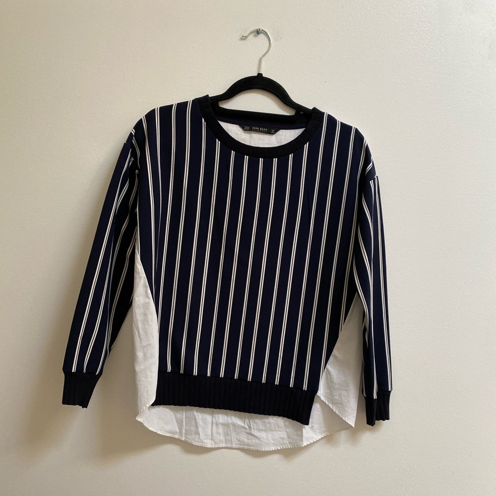 Zara Combination Poplin Crewneck Top XS